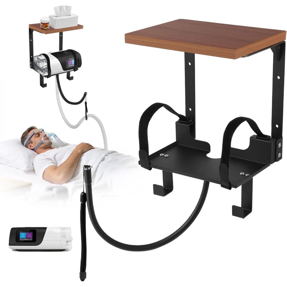 2-Tier Wall Mount Bedside Organizer w/ Rotating Hose Arm & Hooks